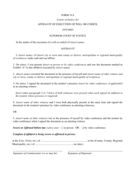 Form 74.8 Affidavit of Execution of Will or Codicil - Ontario, Canada