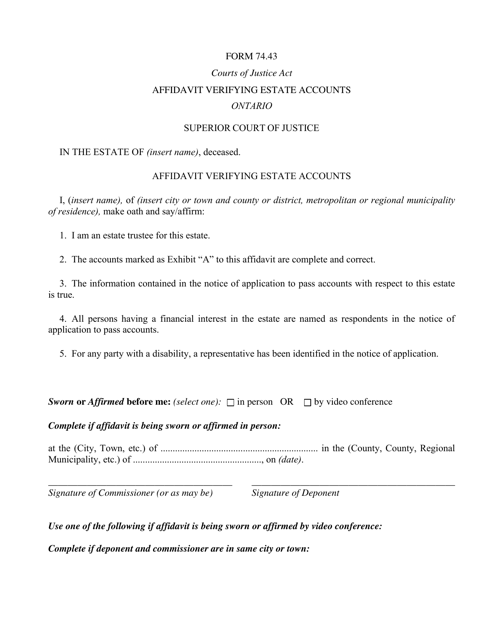 Form 74.43 Download Printable Pdf Or Fill Online Affidavit Verifying 