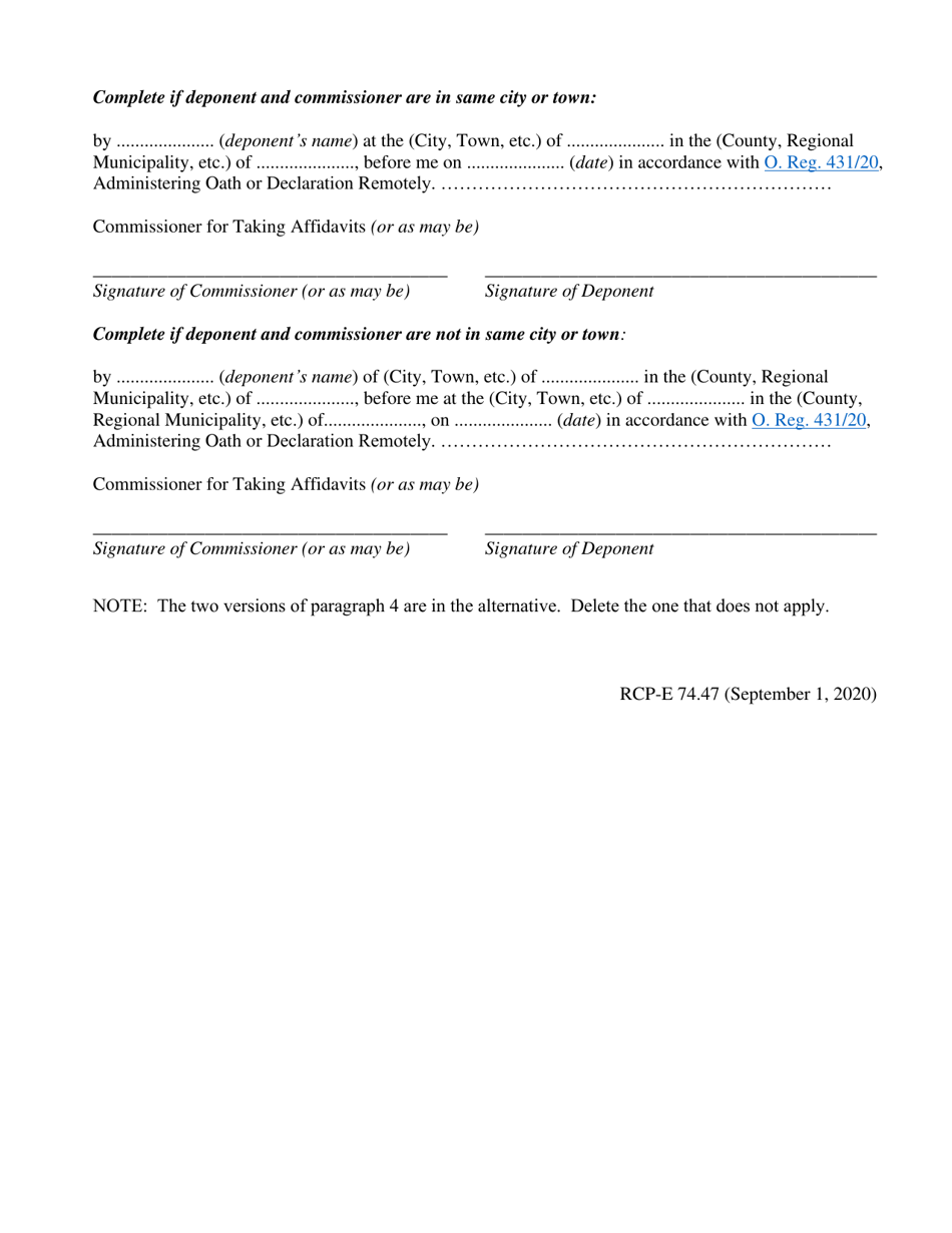 Form 74.47 Download Printable PDF or Fill Online Affidavit in Support ...