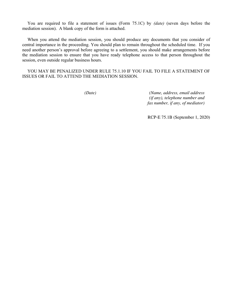 Form 75.1B Notice by Mediator - Ontario, Canada, Page 2