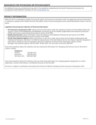 Form VSA510P Physician&#039;s or Psychologist&#039;s Confirmation of Change of Gender Designation - British Columbia, Canada, Page 2