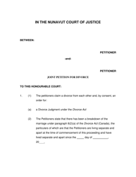 Document preview: Joint Petition for Divorce - Nunavut, Canada