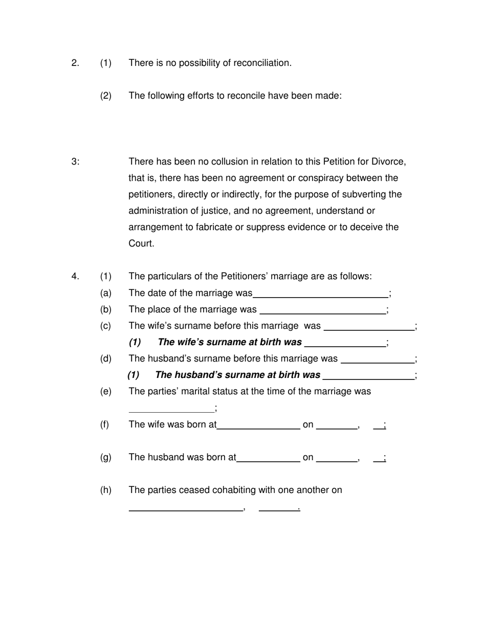 Joint Petition for Divorce - Nunavut, Canada, Page 2