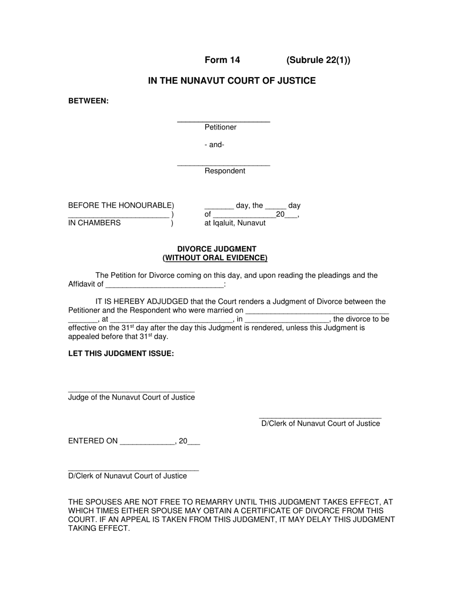 Form 14 - Fill Out, Sign Online and Download Fillable PDF, Nunavut ...