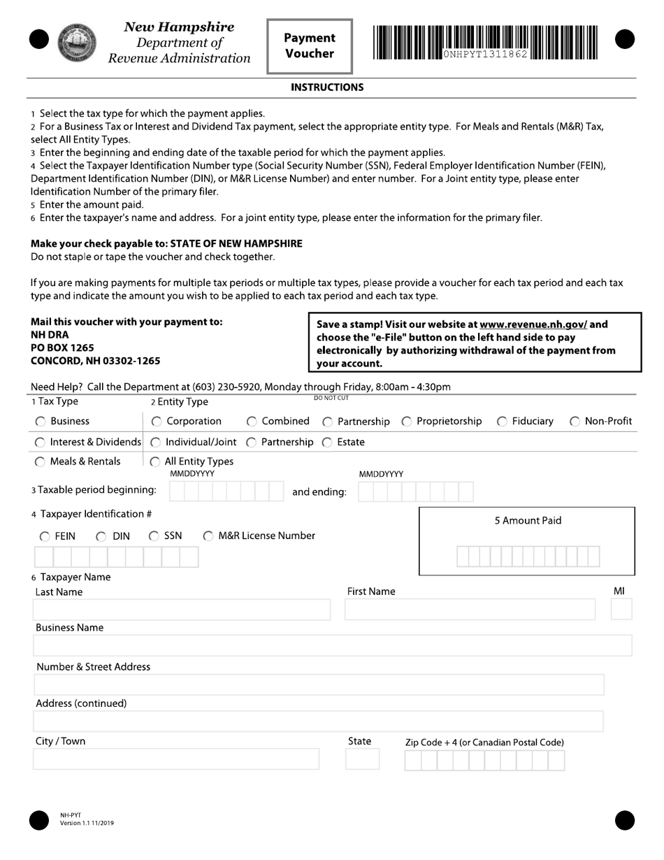 Form NH-PYT Payment Voucher - New Hampshire, Page 1