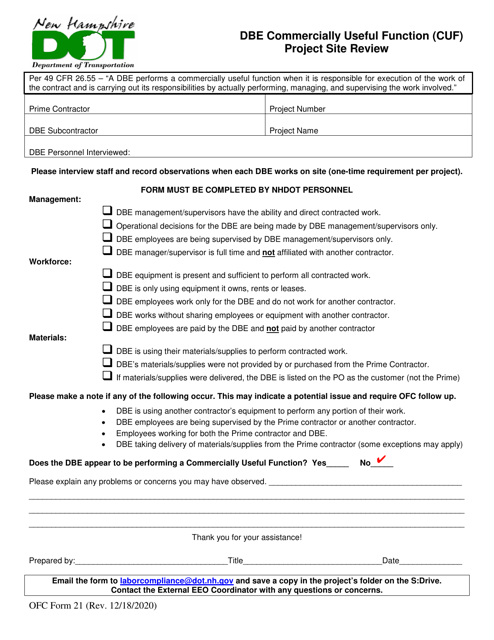 OFC Form 21  Printable Pdf