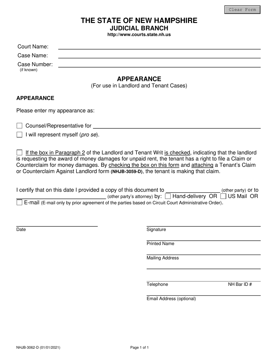 Form NHJB-3062-D Appearance - New Hampshire, Page 1