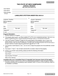 Form NHJB-3192-DP Landlord's Petition Under Rsa 540-a:4 - New Hampshire