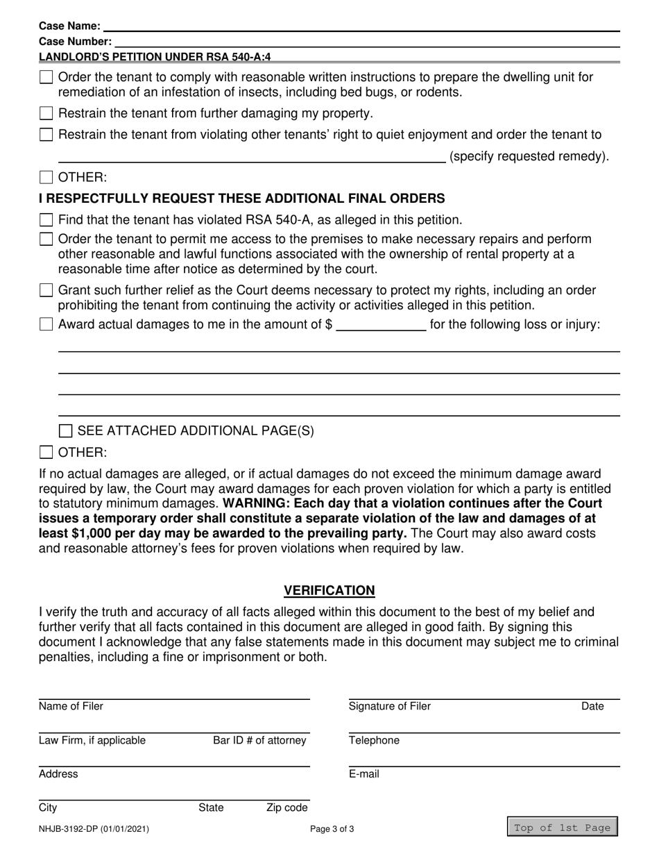 Form NHJB-3192-DP Landlords Petition Under Rsa 540-a:4 - New Hampshire, Page 3