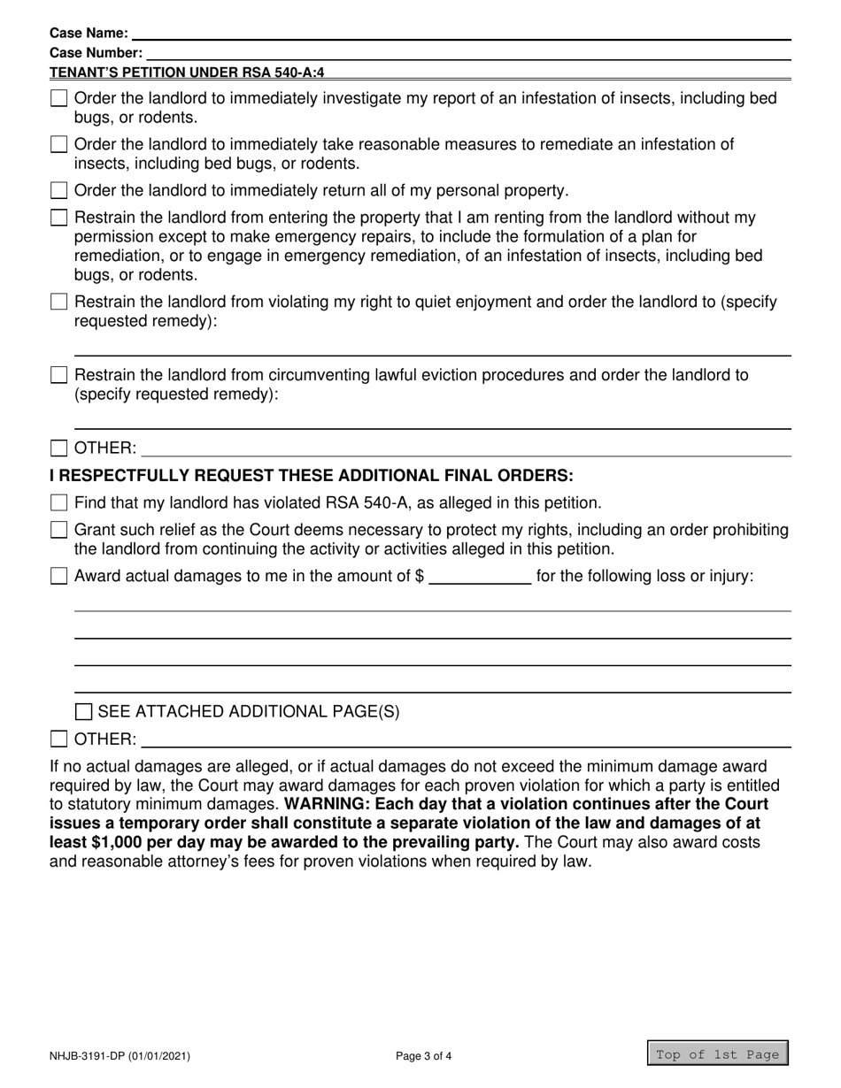 Form NHJB-3191-DP Tenants Petition Under Rsa 540-a:4 - New Hampshire, Page 3