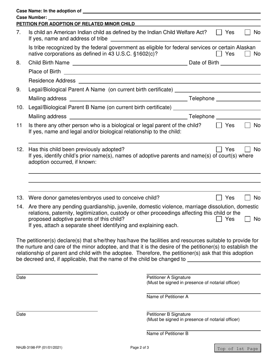 Form NHJB-3198-FP Petition for Adoption of Related Minor Child - New Hampshire, Page 2