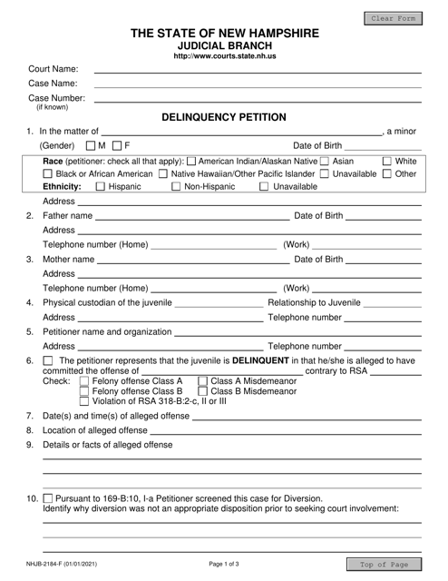 Form NHJB-2184-F  Printable Pdf
