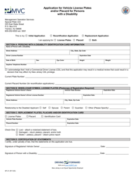 Form SP-41 Application for Vehicle License Plates and/or Placard for Persons With a Disability - New Jersey