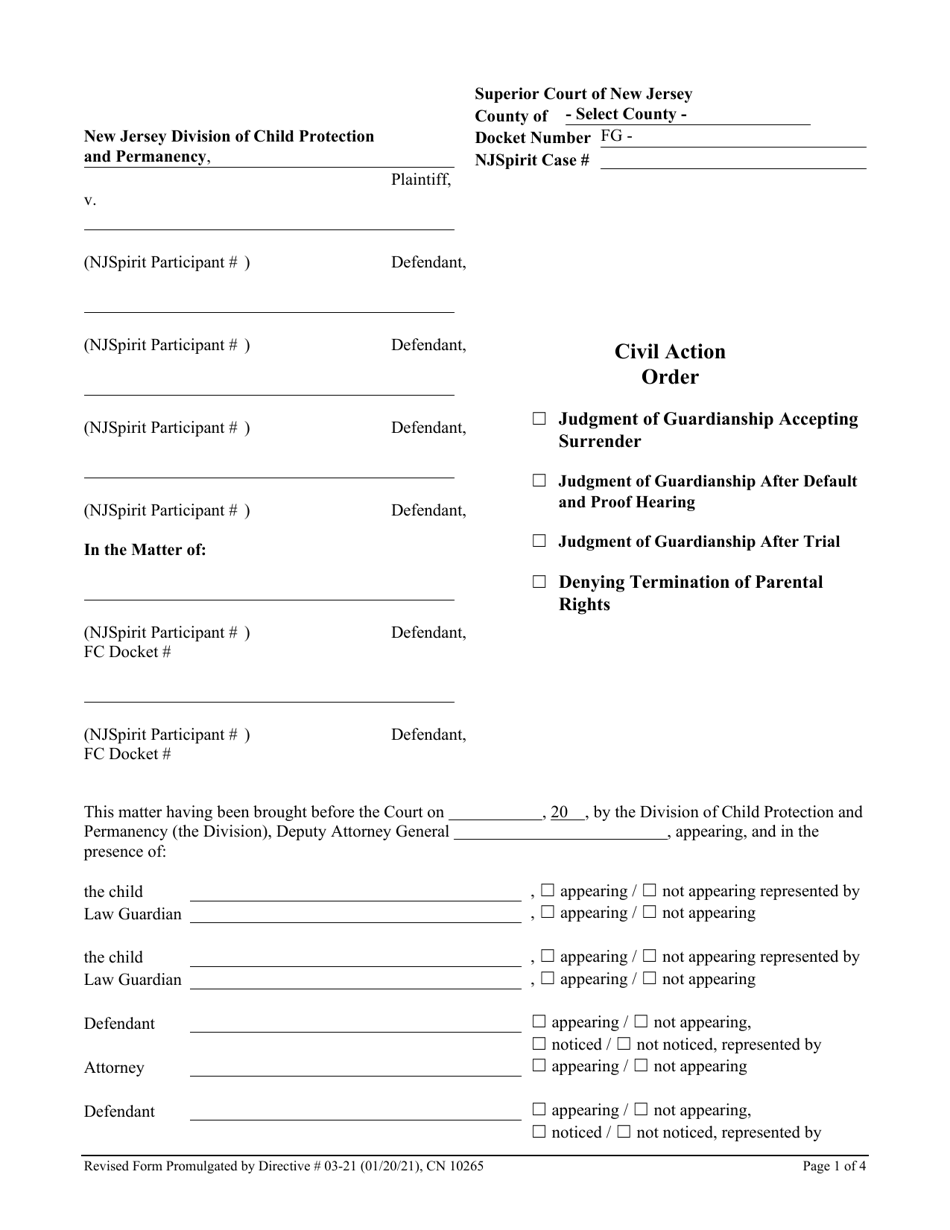 Form 10265 Judgment of Guardianship - Order - New Jersey, Page 1