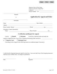 Document preview: Form 10251 Application for Appeal and Order - New Jersey