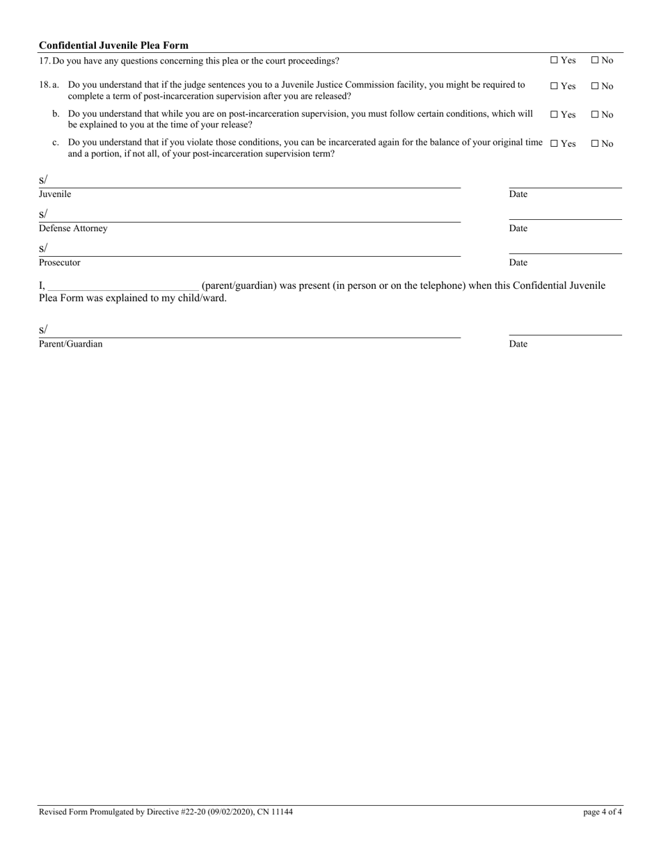 Form 11144 Confidential Juvenile Plea Form - New Jersey, Page 4