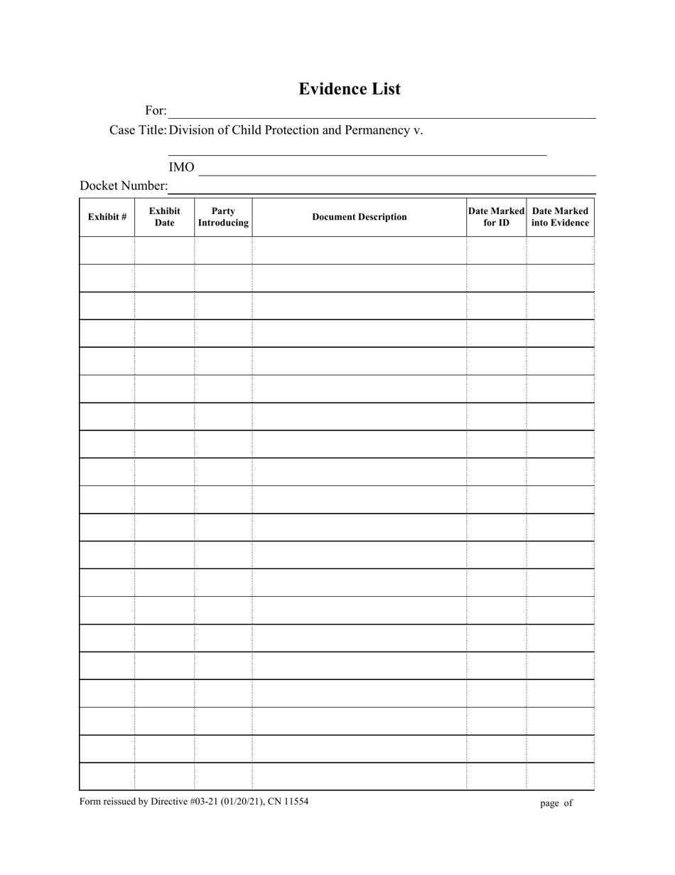 Form 11554 Evidence List - New Jersey, Page 1