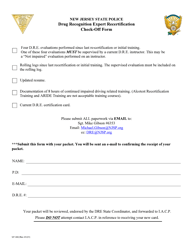 Form S.P.042 &quot;Drug Recognition Expert Recertification Check-Off Form&quot; - New Jersey