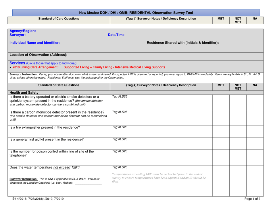 New Mexico Doh / Dhi / Qmb: Residental Observation Survey Tool - New Mexico, Page 1