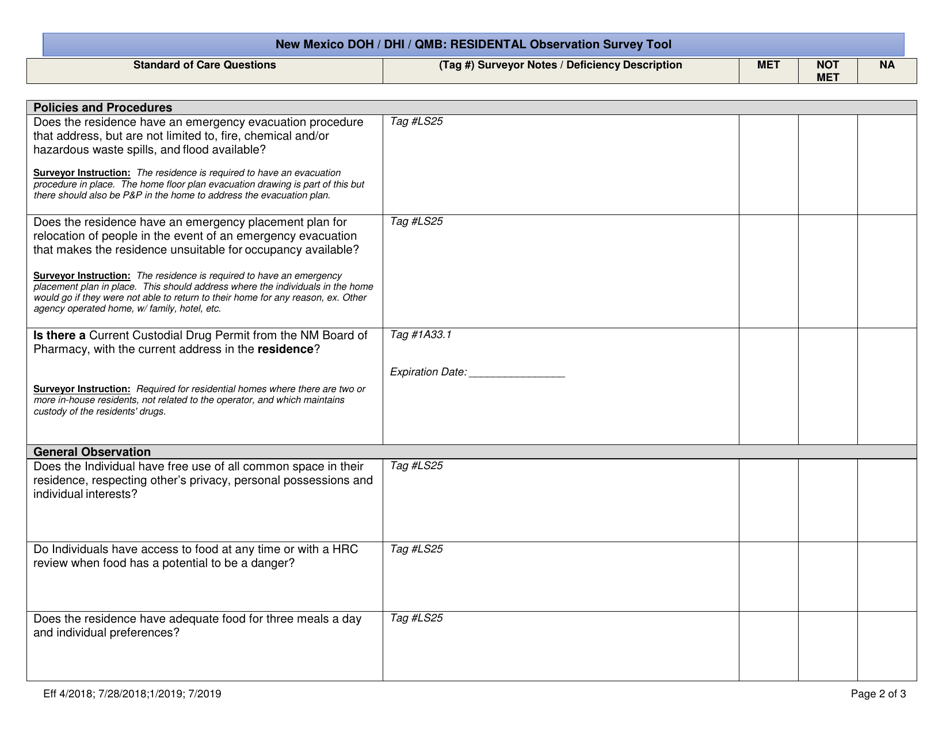 New Mexico Doh / Dhi / Qmb: Residental Observation Survey Tool - New Mexico, Page 2