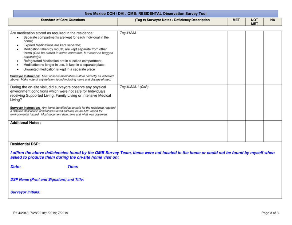 New Mexico New Mexico Doh/Dhi/Qmb: Residental Observation Survey Tool ...