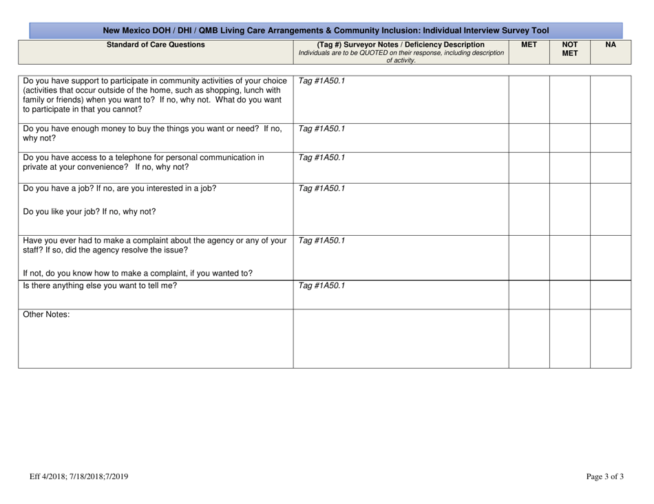 New Mexico Doh / Dhi / Qmb Living Care Arrangements  Community Inclusion: Individual Interview Survey Tool - New Mexico, Page 3