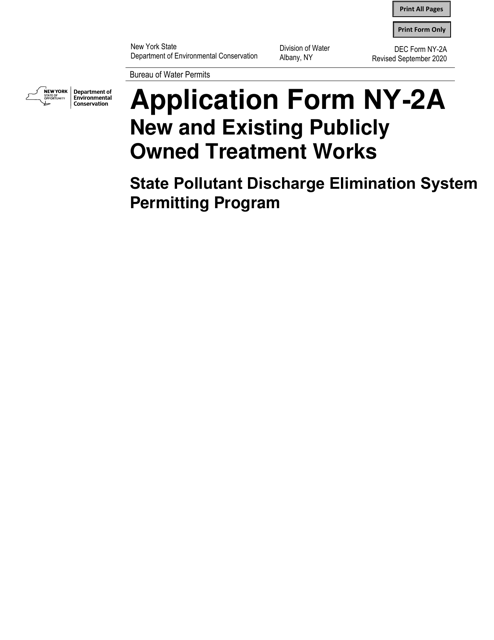DEC Form NY-2A (NY-2A SPDES) Application for Spdes Permit to Discharge Wastewater New and Existing Publicly Owned Treatment Work - New York