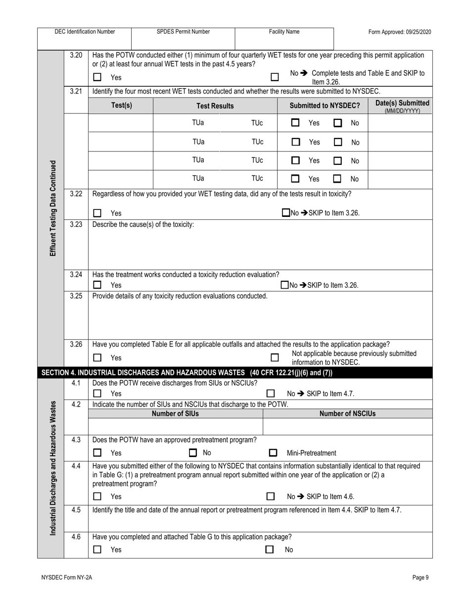 DEC Form NY-2A (NY-2A SPDES) Application for Spdes Permit to Discharge Wastewater New and Existing Publicly Owned Treatment Work - New York, Page 21