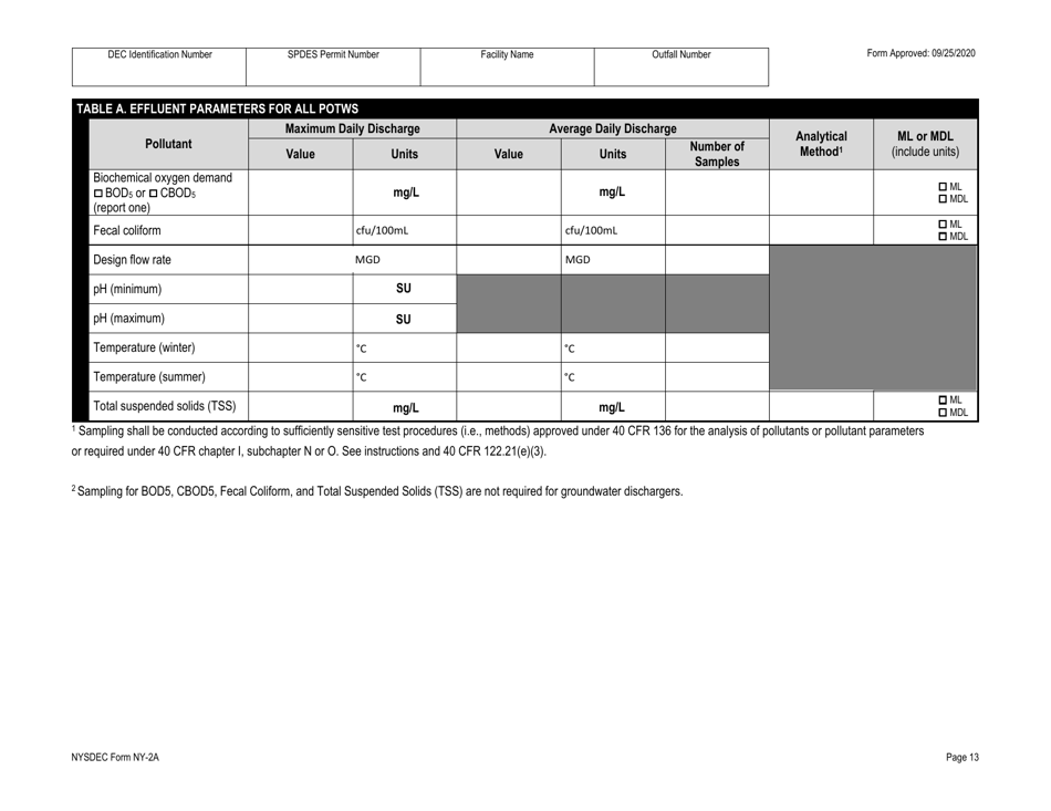 DEC Form NY-2A (NY-2A SPDES) Application for Spdes Permit to Discharge Wastewater New and Existing Publicly Owned Treatment Work - New York, Page 25