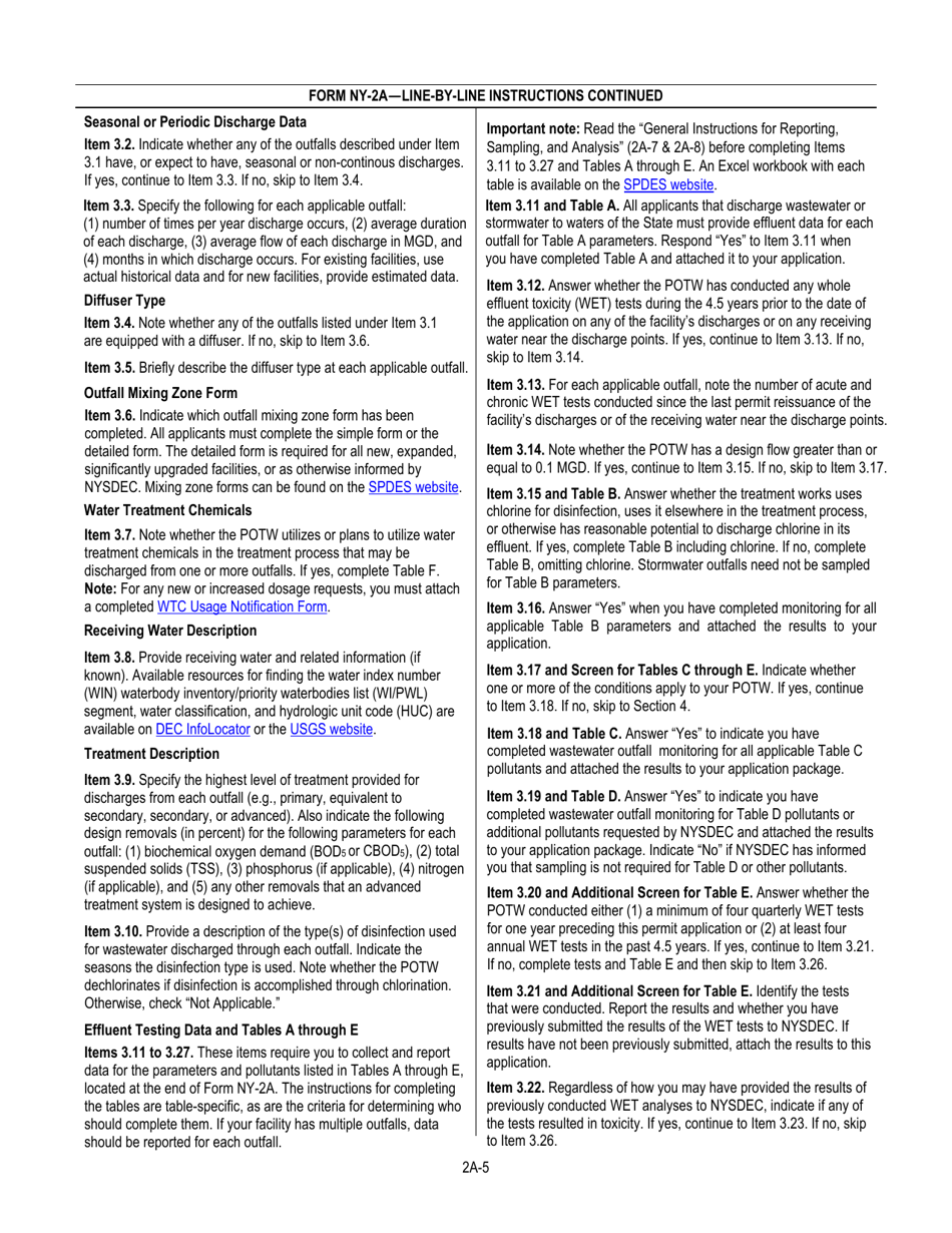 DEC Form NY-2A (NY-2A SPDES) Application for Spdes Permit to Discharge Wastewater New and Existing Publicly Owned Treatment Work - New York, Page 6