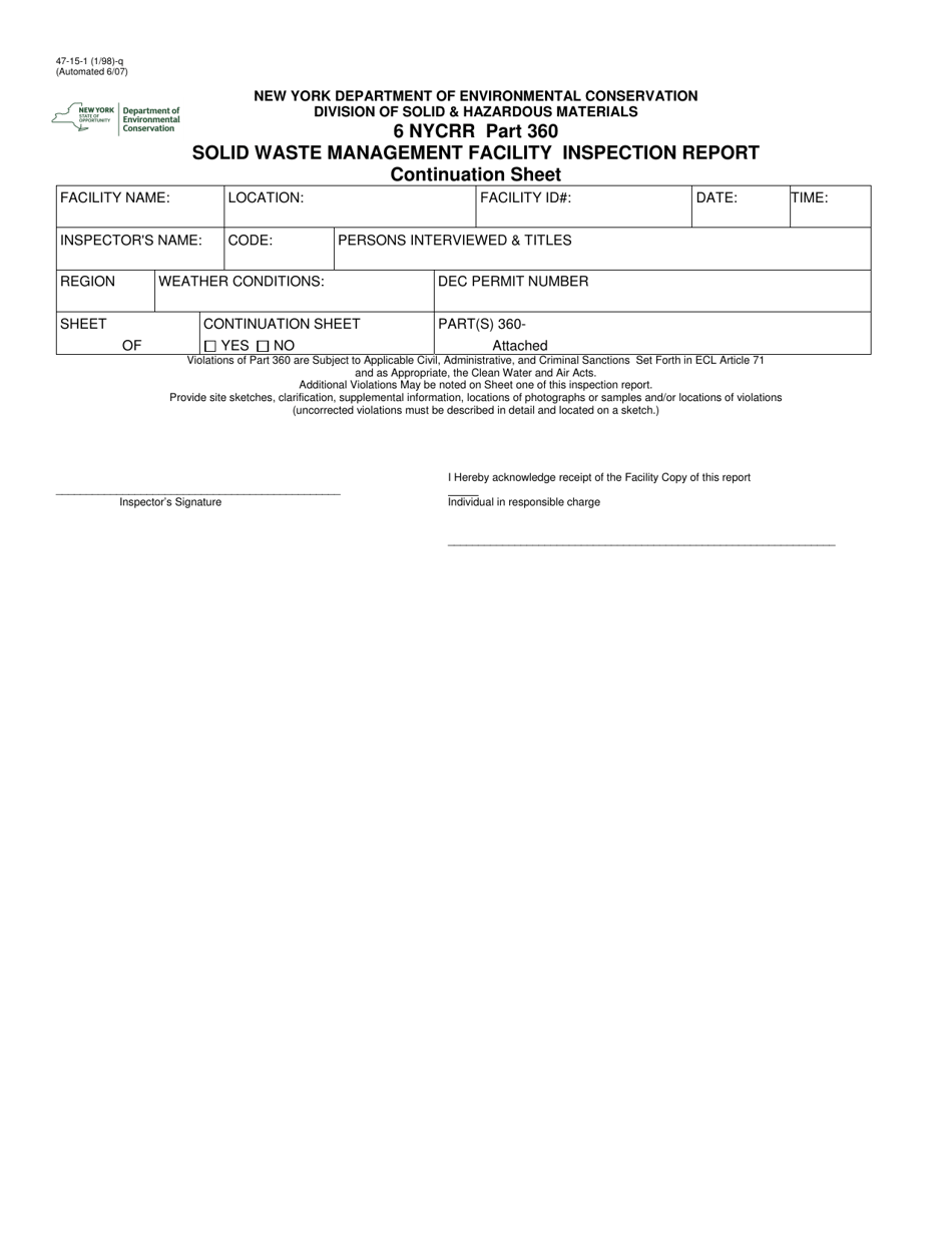 Form 47-15-1E Solid Waste Management Facility Inspection Report - New York, Page 2