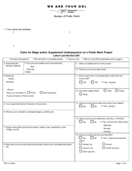 Form PW4 &quot;Claim for Wage and/or Supplement Underpayment on a Public Work Project&quot; - New York