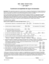 Formulario WS1S &quot;Cuestionario De Elegibilidad Del Seguro De Desempleo&quot; - New York (Spanish)