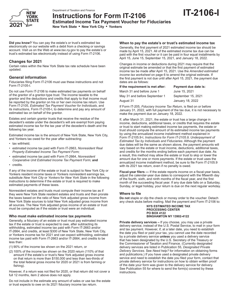 Download Instructions for Form IT-2106 Estimated Income Tax Payment ...