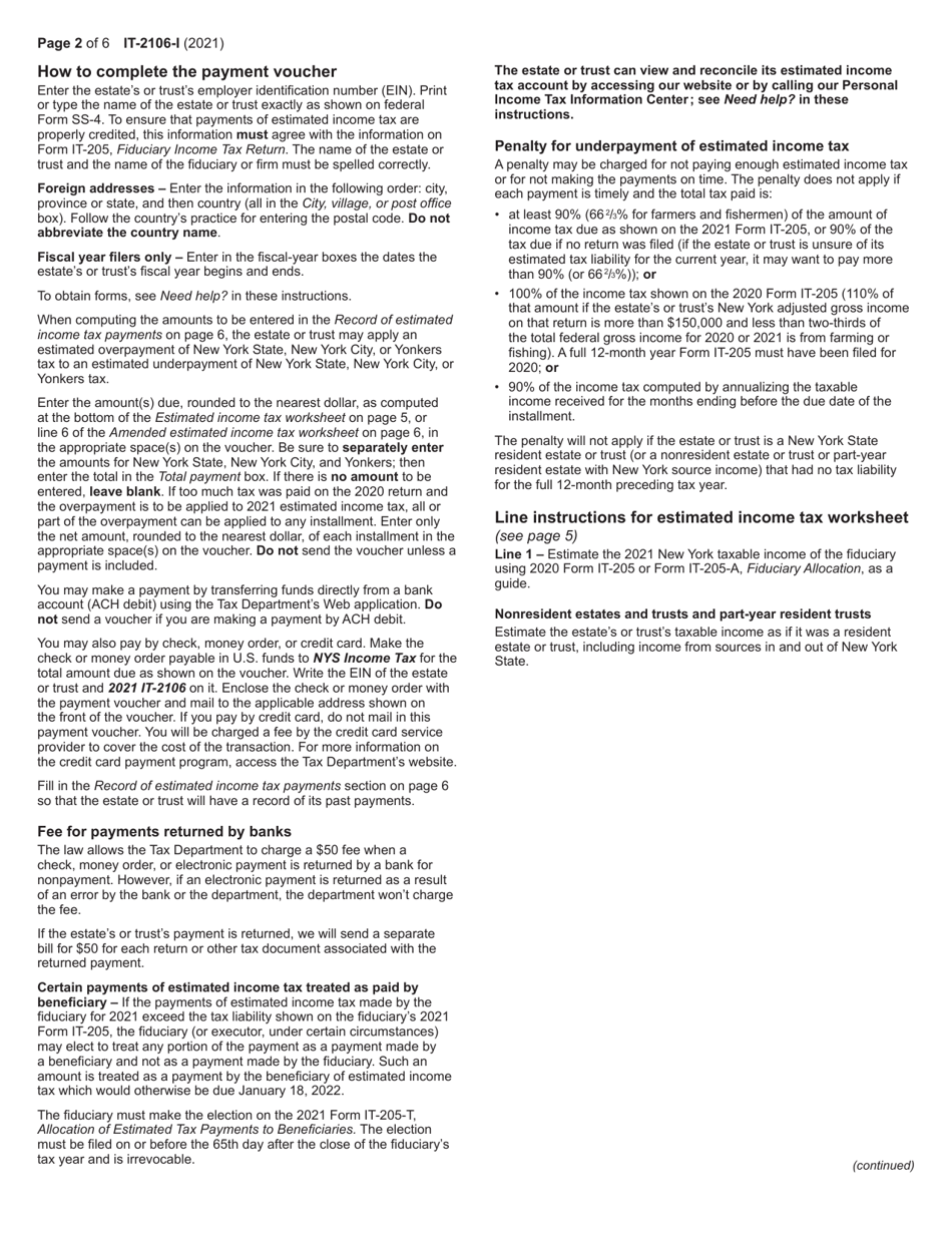 Instructions for Form IT-2106 Estimated Income Tax Payment Voucher for Fiduciaries - New York, Page 2