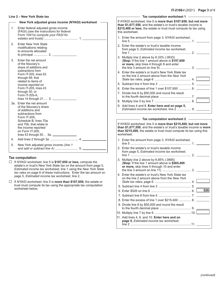Instructions for Form IT-2106 Estimated Income Tax Payment Voucher for Fiduciaries - New York, Page 3