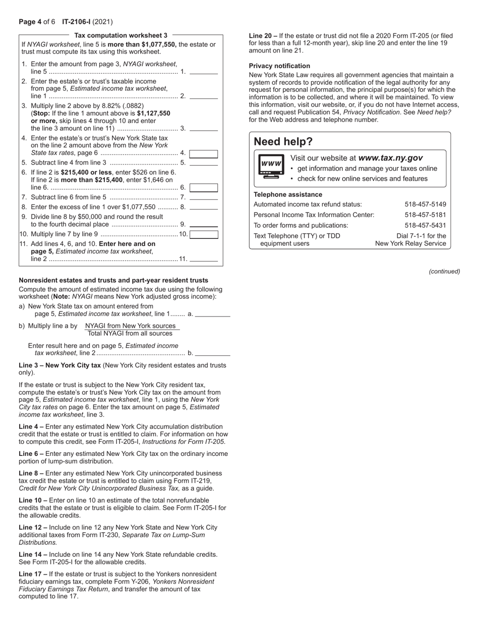 Instructions for Form IT-2106 Estimated Income Tax Payment Voucher for Fiduciaries - New York, Page 4