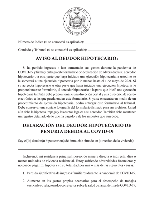 Delaracion Del Deudor Hipotecario De Penuria Debida Al Covid-19 - New York (Spanish) Download Pdf