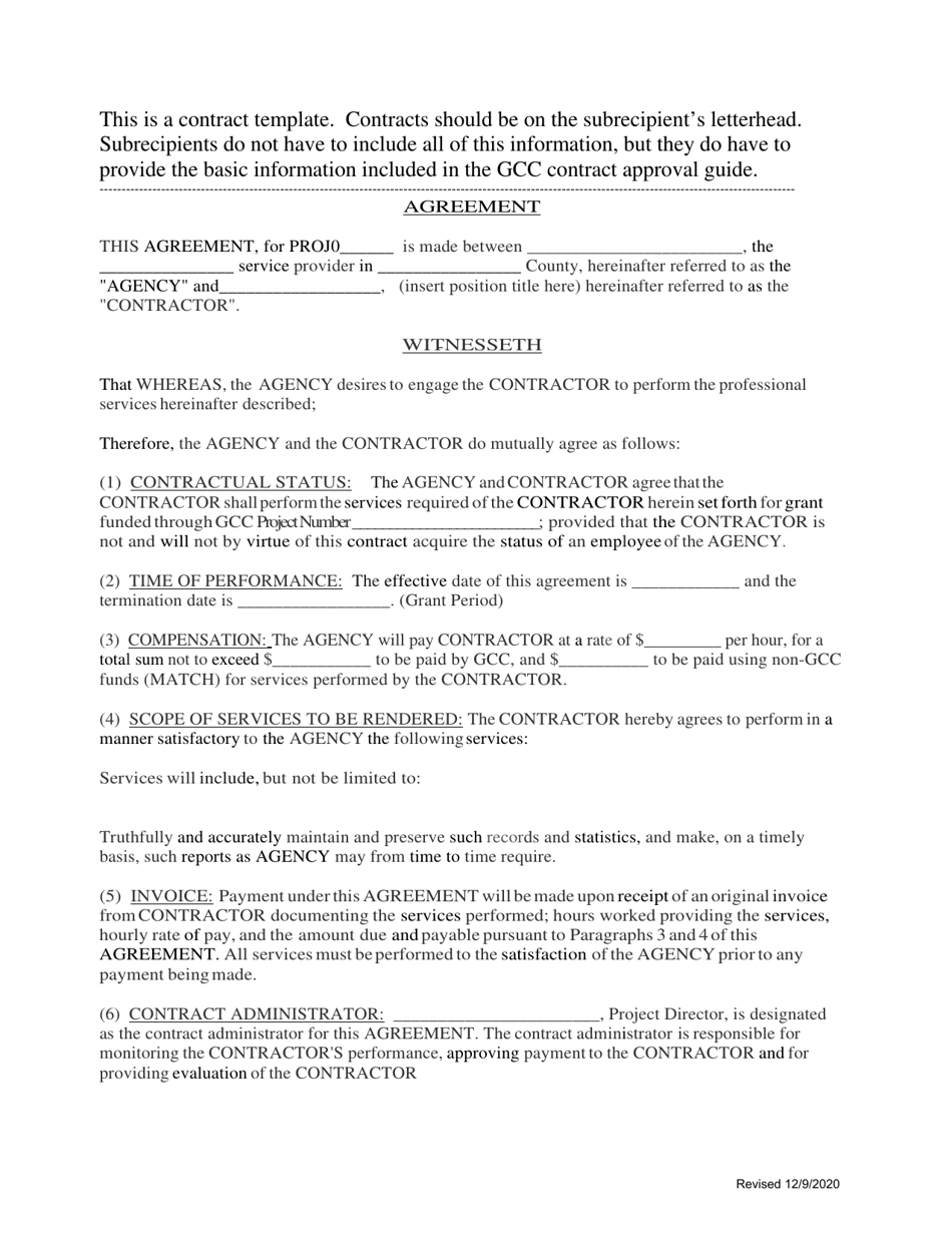 Gcc Sample Contract Template - North Carolina, Page 1