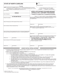 Form AOC-CV-112 Appellate Entries for When Movant Appeals Civil Contempt Proceeding - North Carolina