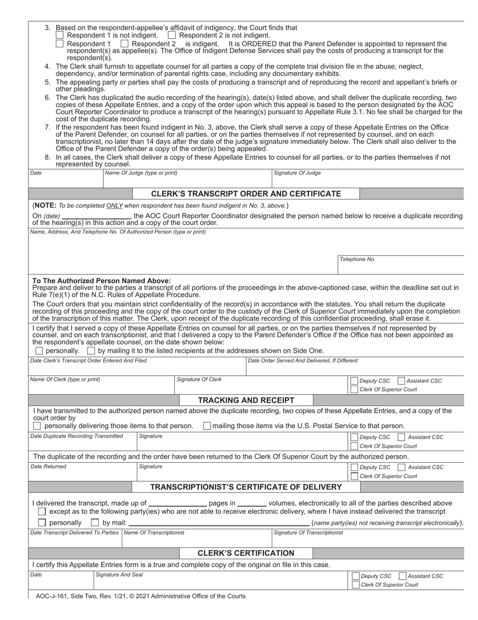 Form AOC-J-161 Appellate Entries for Dss / Gal in Abuse, Neglect, Dependency, or Termination of Parental Rights Proceeding - North Carolina, Page 2