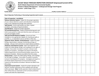 Document preview: 30-day Walk-Through Inspection Checklist (Impressed Current Usts) - North Dakota