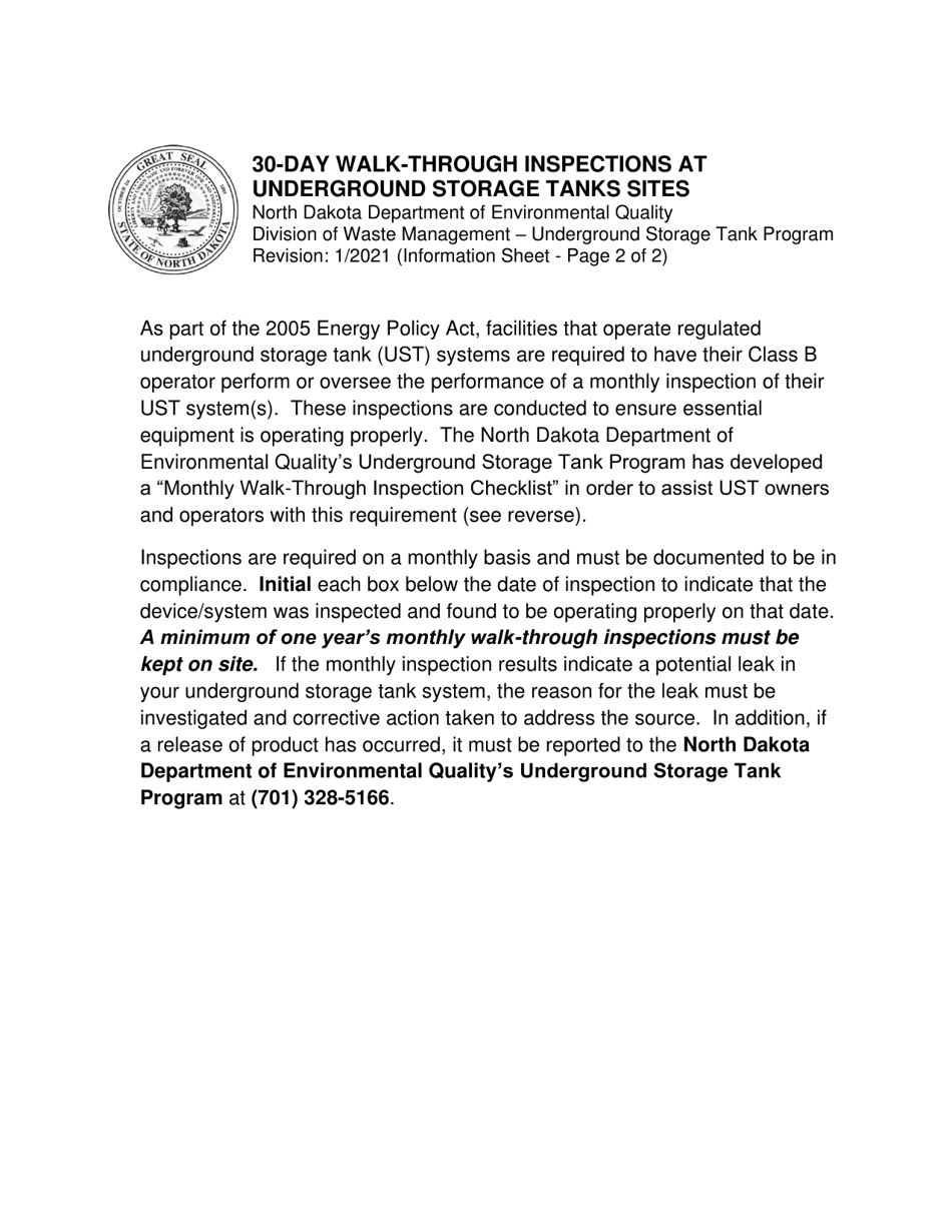 30-day Walk-Through Inspection Checklist (Impressed Current Usts) - North Dakota, Page 2