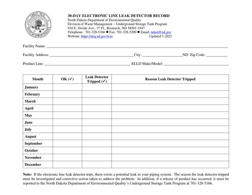 30-day Electronic Line Leak Detector Record - North Dakota Download Pdf