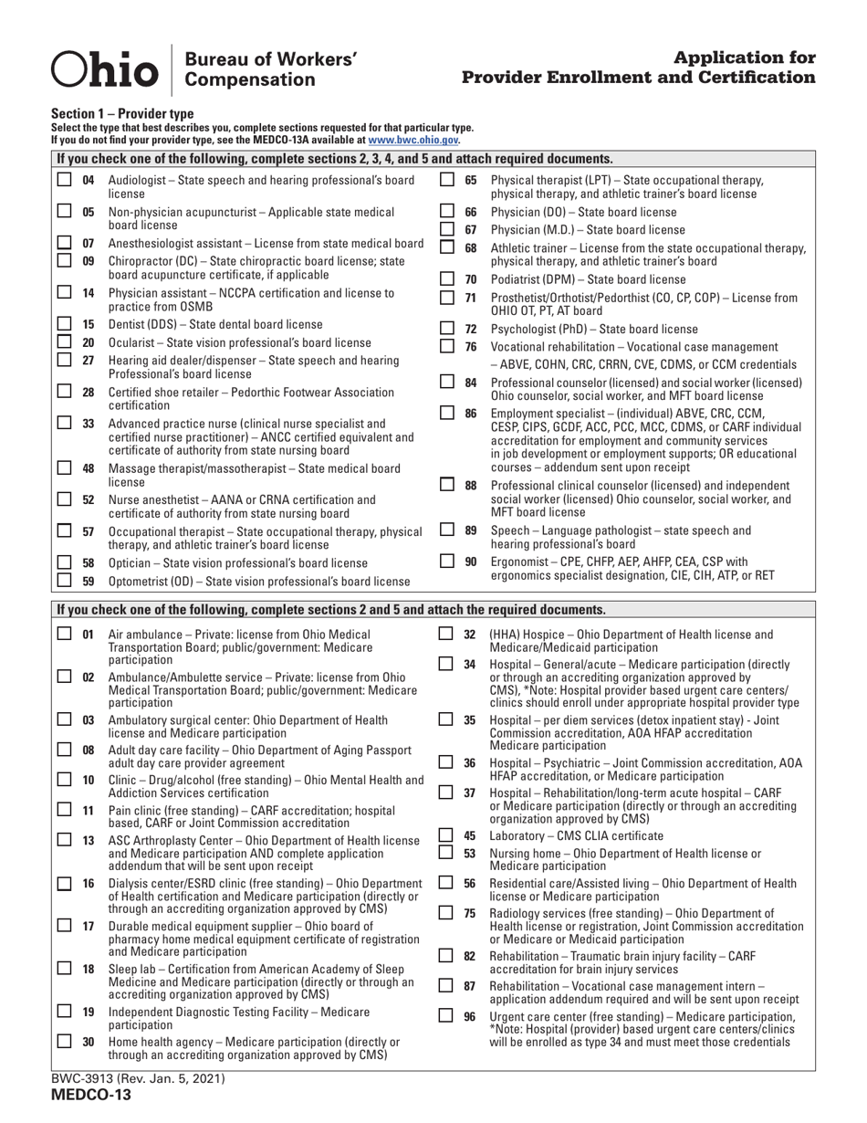 Form MEDCO-13 (BWC-3913) Application for Provider Enrollment and Certification - Ohio, Page 2