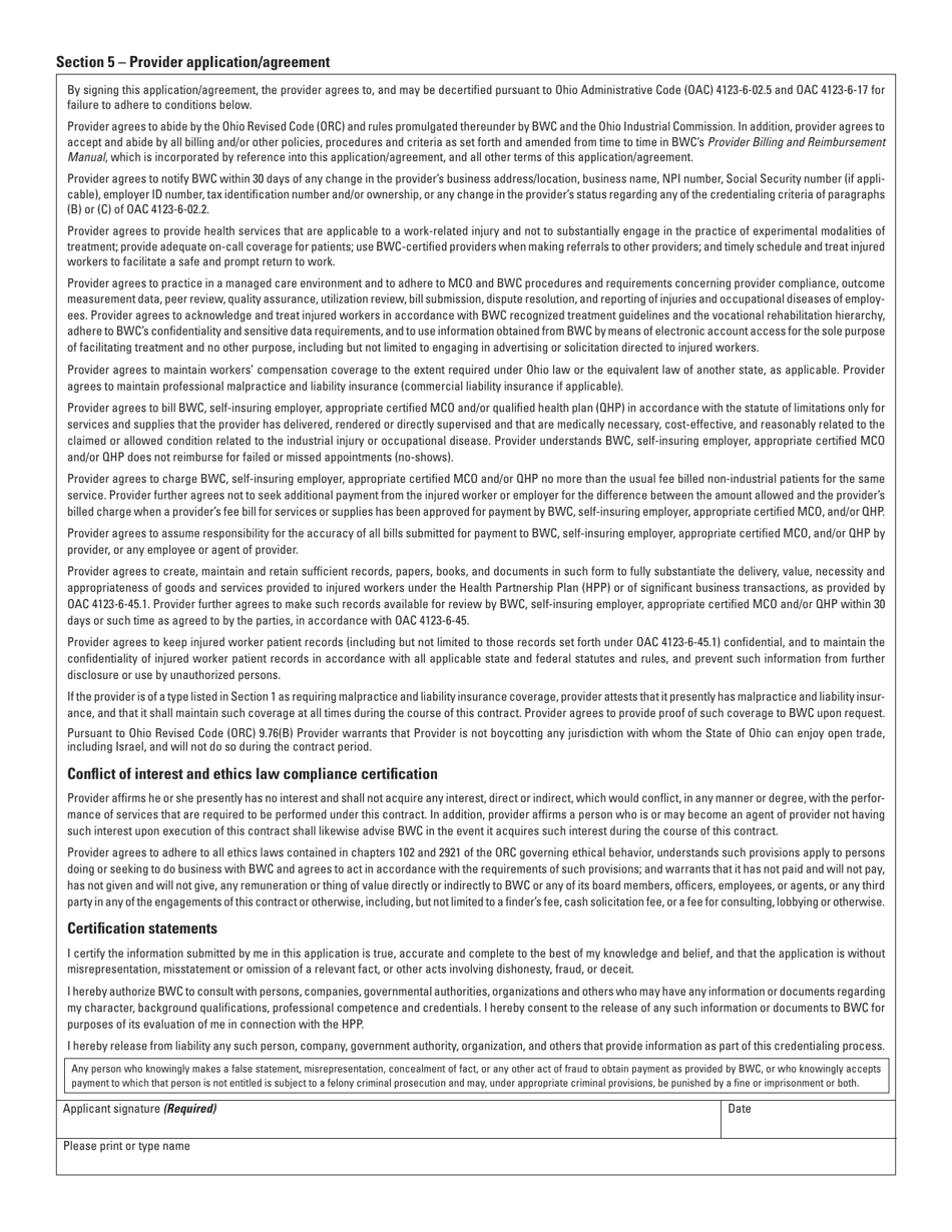 Form MEDCO-13 (BWC-3913) Application for Provider Enrollment and Certification - Ohio, Page 5