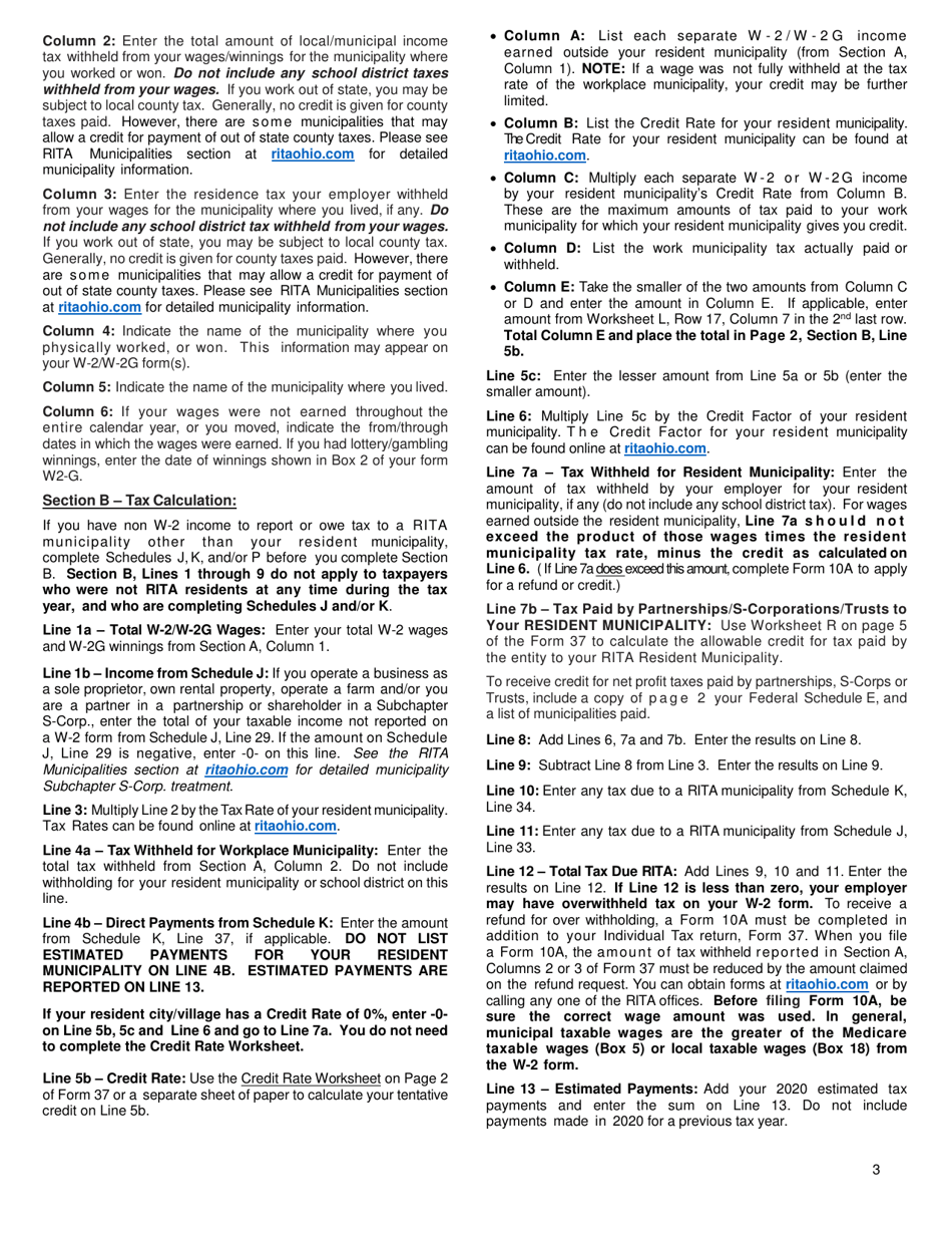 Instructions for Form 37 Rita Individual Income Tax Return - Ohio, Page 4