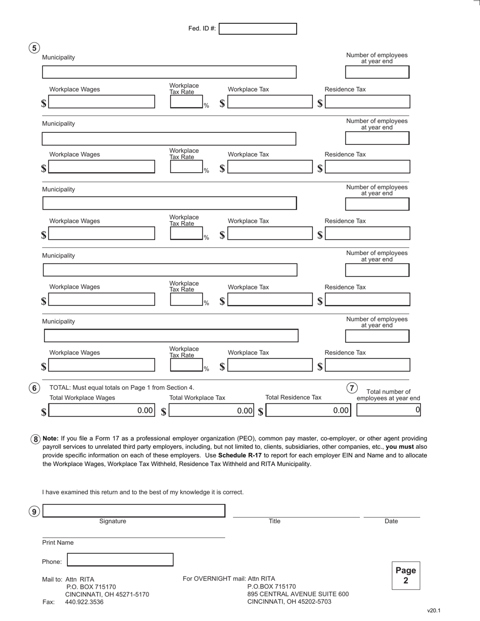 Form 17 Reconciliation of Income Tax Withheld and W-2 / 1099-nec Transmittal - Ohio, Page 2
