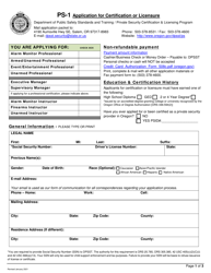 Form PS-1 Application for Certification or Licensure - Oregon