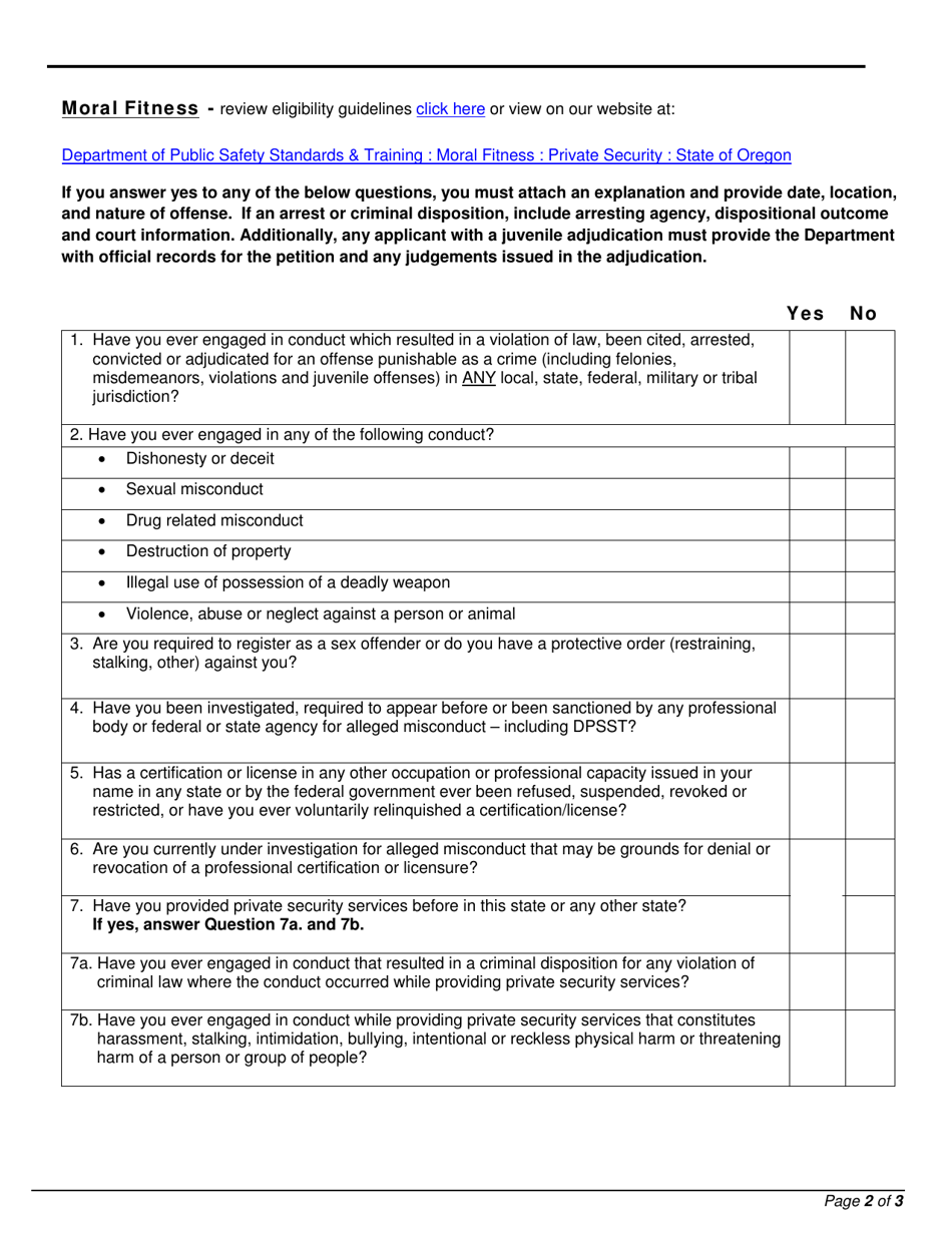 Form PS-1 Application for Certification or Licensure - Oregon, Page 2